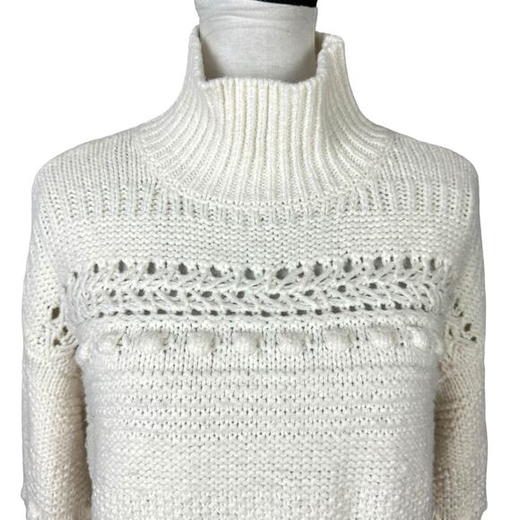 Lou & Grey M Ivory Popcorn Open Chunky Knit Winterweave Turtleneck Sweater - Picture 4 of 10